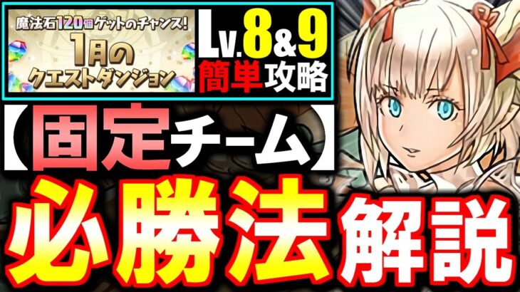 【固定チーム】最も楽な立ち回りがこちら!!1月のクエスト チャレンジLv8 Lv9攻略法を徹底解説!!魔法石を17個GETしよう!!【パズドラ】