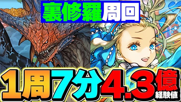 7分4.3億経験値！裏修羅をネロミェール×ノアでずらし周回！代用多数&編成難易度低め？！【パズドラ】