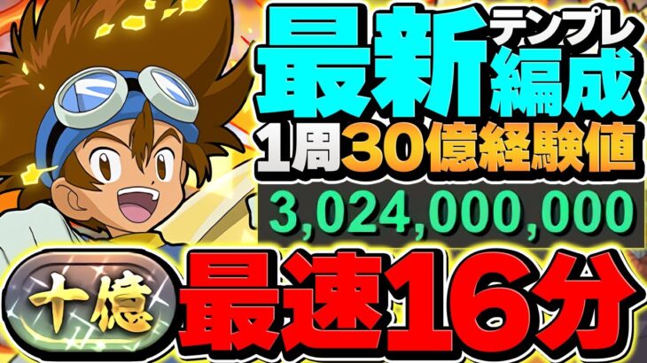 1周16分で30億経験値！八神太一で十億チャレンジをランク上げ周回！これが一番強いですｗｗ【パズドラ】