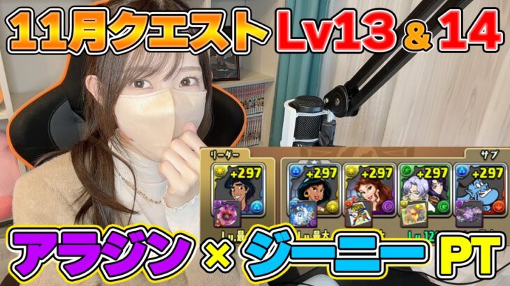 【パズドラ】アラジン×ジーニーPTで11月クエLv13＆14【ろあ】