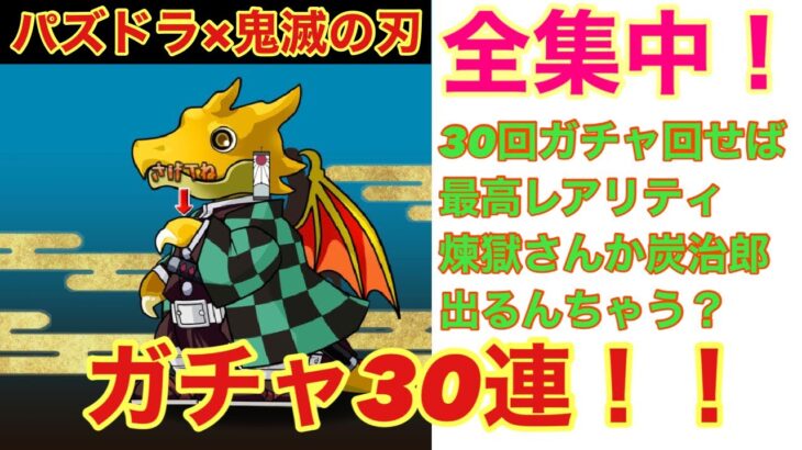 【鬼滅の刃(kimetsu)】パズドラ鬼滅の刃コラボ　ガチャ30連！　きめつのやいば　DemonSlayer　Puzzle&Dragons　煉獄杏寿郎　ねずこ　善逸　炭治郎　伊之助
