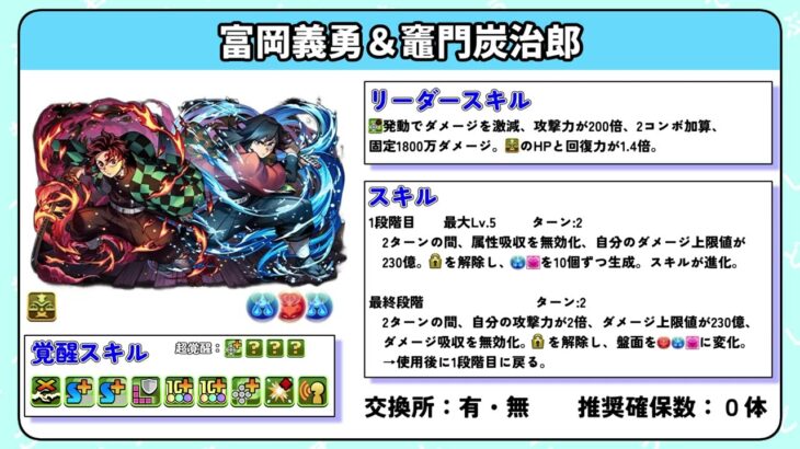 【パズドラ】富岡義勇＆竈門炭治郎の現時点での性能解説【鬼滅の刃コラボ】